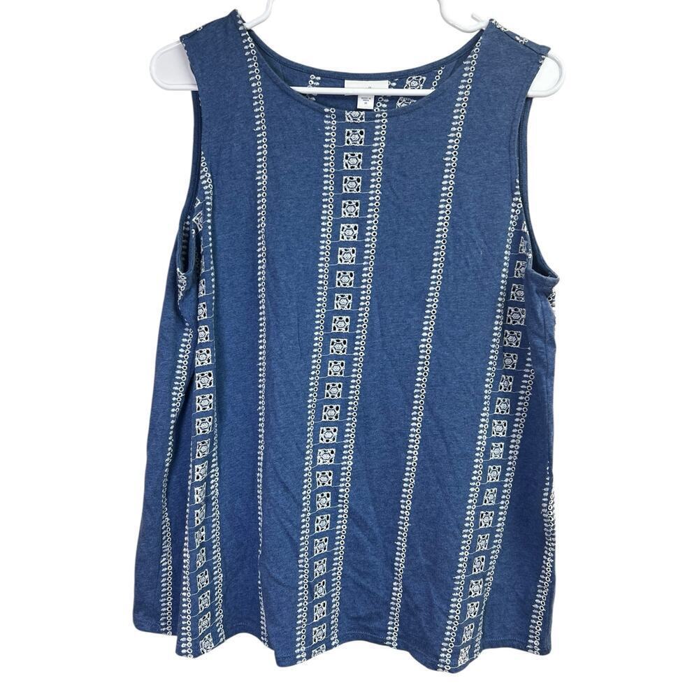 J.Jill Sleeveless Blue White Eyelet Lightweight Breathable Tank Top Medium